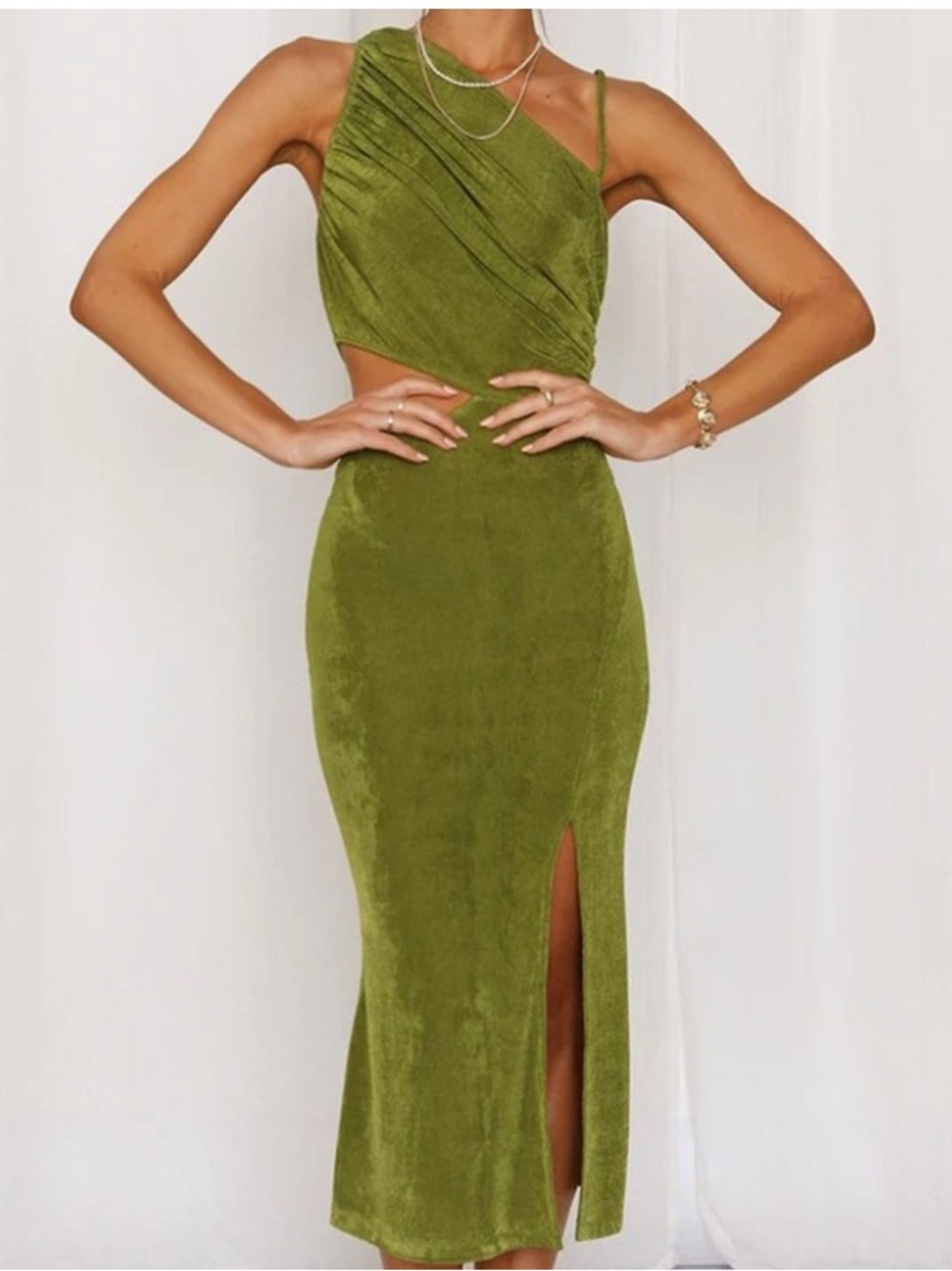 One shoulder cut out midi dress